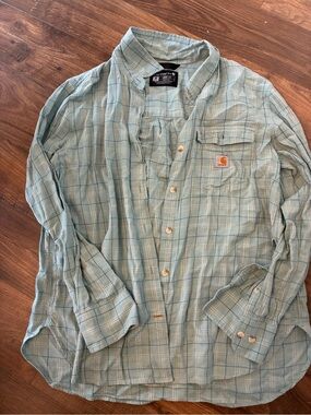 Carhartt Light Aqua Plaid Button-Down Work Shirt